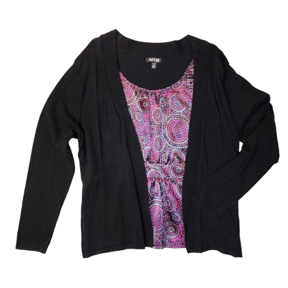 APT 9 Layered Faux cardigan Black Pink Med women's top - Picture 1 of 5